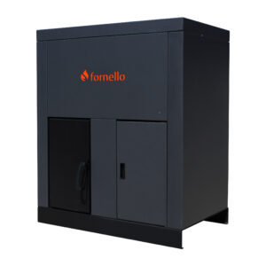 Centrala pe peleti Fornello Eco Energy 35 kW, echipata cu automatizare, afisaj digital, arzator fonta, curatare mecania a drumurilor de fum, buncar peleti integrat 75 kg