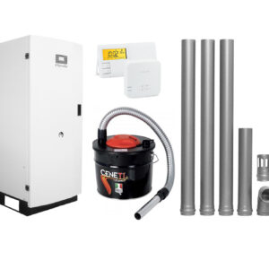Centrala termica pe peleti Fornello GT 25 Standard, echipata cu pompa circulatie Wilo, vas expansiune, manometru, kit evacuare 3.5 ml, Termostat Salus 091FLRFV2 si Aspirator Cenusa
