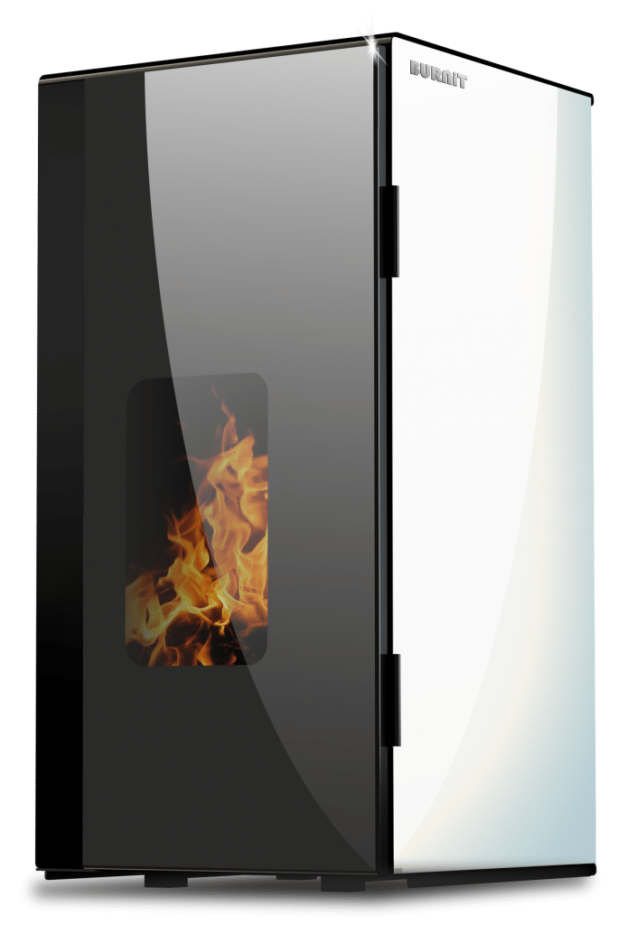 Centrala termosemineu pe peleti Burnit Vision Swan White 25 kw, echipata cu pompa de circulatie, vas de expansiune, automatizare, suprafata pana la 160 metri patrati