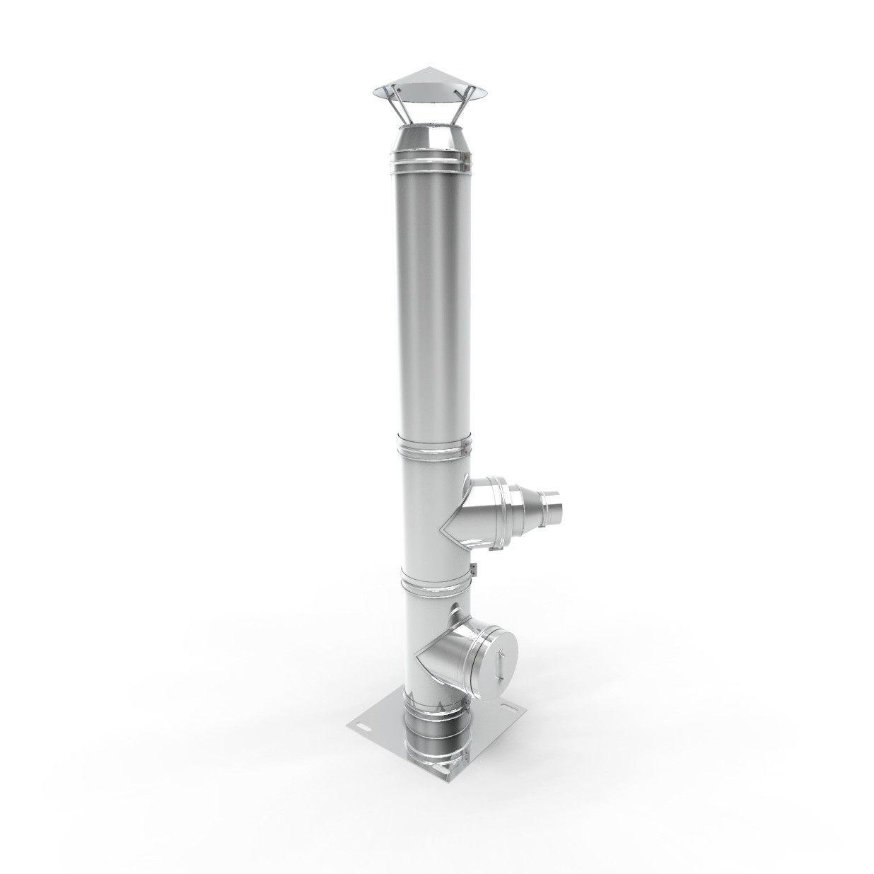 Cos de fum inox, Fornello dublu perete inox-inox, izolatie din vata bazaltica 40 mm, inaltime 8 metri, diametru interior 120 mm, pentru centrale pe lemn, carbune si peleti, complet pentru montaj