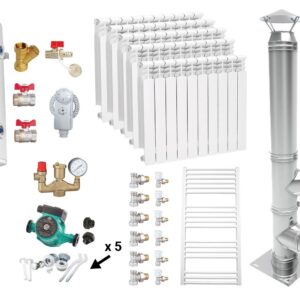 Pachet Centrala pe combustibil solid Fiama W 25 kW, Puffer 800 litri, Cos Inox, Calorifere aluminiu, Boiler Termoelectric, Vas Expansune, Pompa si Fitinguri Montaj