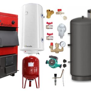 Pachet Centrala pe combustibil solid Fornello Eco Energy WB 35 kW, Puffer 1000 litri, Boiler Termoelectric, Vas Expansune, Pompa si Fitinguri Montaj