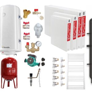 Pachet Centrala pe combustibil solid Fornello Eco Energy WB 25 kW, Puffer 800 litri, Radiatoare Otel, Boiler Termoelectric, Vas Expansune, Pompa si Fitinguri Montaj