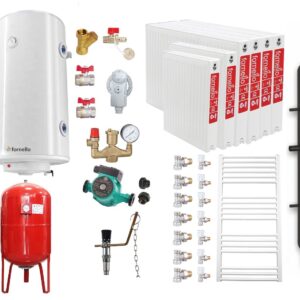 Pachet Centrala pe combustibil solid Fornello Eco Energy WB 40 kW, Puffer 1000 litri, Radiatoare Otel, Boiler Termoelectric, Vas Expansune, Pompa si Fitinguri Montaj