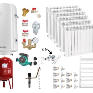 Pachet Centrala pe combustibil solid Fornello Eco Energy WB 35 kW, Puffer 1000 litri, Calorifere Aluminiu, Boiler Termoelectric, Vas Expansune, Pompa si Fitinguri Montaj