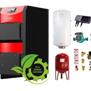 Pachet Centrala pe combustibil solid ​Sunsystem Burnit NWB PRIME 30 kW, boiler termoelectric, vas expansiune, pompa circulare, controller pompa, fitinguri montaj