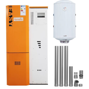 Pachet Centrala pe peleti Fornello Slimpell Easy 25 kw, arzator inox, pompa de circulatie, pompa electronica Grundfos, A+, Boiler Termoelectric Fornello 100l, kit evacuare 100 mm, 3,5 metri si reductie 100 -120 mm