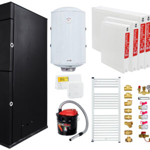 Pachet Centrala peleti Fornello Pellet King 25 kw, complet echipata, pompa circulatie, vas expansiune, automatizare, kit evacuare 3.5 ml, Boiler Termoelectric Fornello 100 l, Termostat Radio Comanda Salus 091FLRFV2, Aspirator, Radiatoare si kit mo