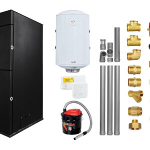 Pachet Centrala peleti Fornello Pellet King 25 kw, complet echipata pentru incalzire, pompa circulatie, vas expansiune, automatizare, kit evacuare 3.5 ml, Boiler Termoelectric Fornello 100 l, Termostat Salus 091FLRFV2, Aspirator si kit montaj