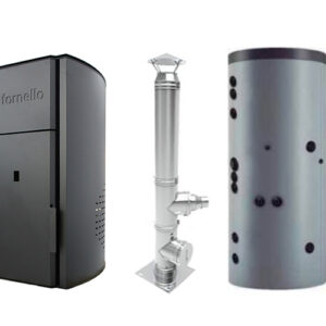 Pachet centrala peleti Fornello Royal Black 25 kw, cos de fum inox izolat dn 120 6 metri si puffer 500 litri
