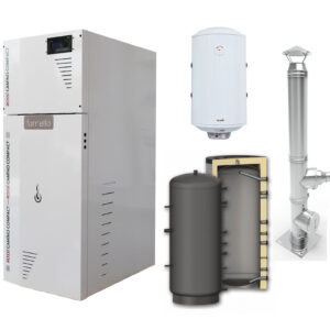 Pachet Centrala termica compacta pe peleti Fornello Rossi Camino Compact 35 kw, pompa de circulatie, vas expansiune, tiraj fortat,Ecodesign, A+, Puffer P 500l, Cos inox 6 ml 120 mm, Boiler Termoelectric Fornello 100l