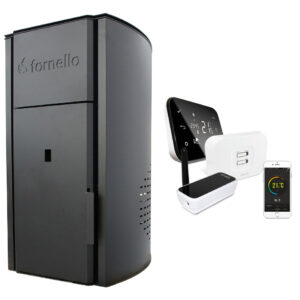 Pachet control de la distanta Centrala pe peleti Fornello Royal B 25 KW, pompa circulatie, vas expansiune, telecomanda, buncar tiraj fortat, recomandat pentru 160 mp si termostat Wi-Fi Salus IT 500