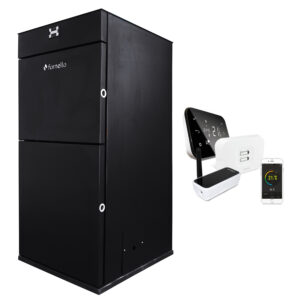 Pachet control de la distanta Centrala peleti Fornello Pellet King 25 kw, pompa, vas expansiune, telecomanda, buncar 70 kg, tiraj fortat, aprindere automata, curatare facila si si termostat Wi-Fi Salus IT 500