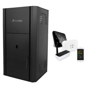 Pachet control de la distanta Centrala peleti Fornello Primo Pellet Black 25 kw, pompa, vas expansiune, automatizare , telecomanda , buncar peleti 30 kg, tiraj fortat, culoare neagra si termostat Wi-Fi Salus IT 500