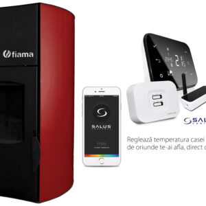 Pachet control de la distanta Termosemineul pe peleti Fiama Bordeaux 25 kw, pompa, vas,automatizare, telecomanda, buncar peleti 30 kg, tiraj fortat, automata, pana la 160 m si termostat Wi-Fi Salus IT 500