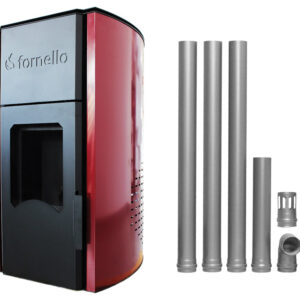 Pachet termosemineu centrala peleti Fornello Royal 25 kw , complet echipat pentru incalzire, pompa , vas expansiune, automatizare , telecomanda, buncar peleti tiraj fortat, Kit de evacuare gaze arse Dn 80 din otel negru