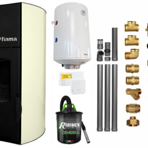 Pachet Termosemineu peleti Fiama Avorio 25 kw, pompa circulatie, vas expansiune, automatizare, kit evacuare 3.5 ml, Boiler Termoelectric Fornello 100 l, Termostat Salus 091FLRFV2, Aspirator si kit montaj
