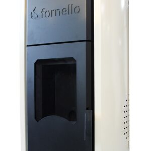 Termosemineu centrala pe peleti Fornello Royal 30 kw, complet echipat cu pompa de circulatie, vas expansiune , supapa de siguranta, buncar de peleti 30 kg, automatizare, culoare crem, pana la 200 mp