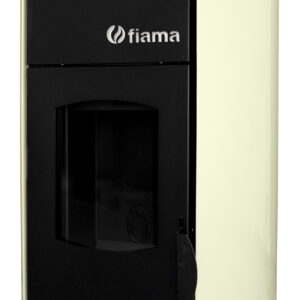 Termosemineu pe peleti Fiama Avorio 25 kw, complet echipat pentru incalzire, pompa, vas expansiune, automatizare, telecomanda, buncar peleti 30 kg, tiraj fortat, culoare Crem, aprindere automata, pana la 160 mp
