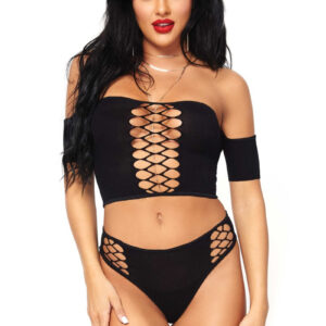 Lenjerie Set 2 piese cu plasa, Leg Avenue, model 81572, negru, mărime universală