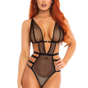 Lenjerie teddy cu plasa, Leg Avenue, model 89258, negru, S/M