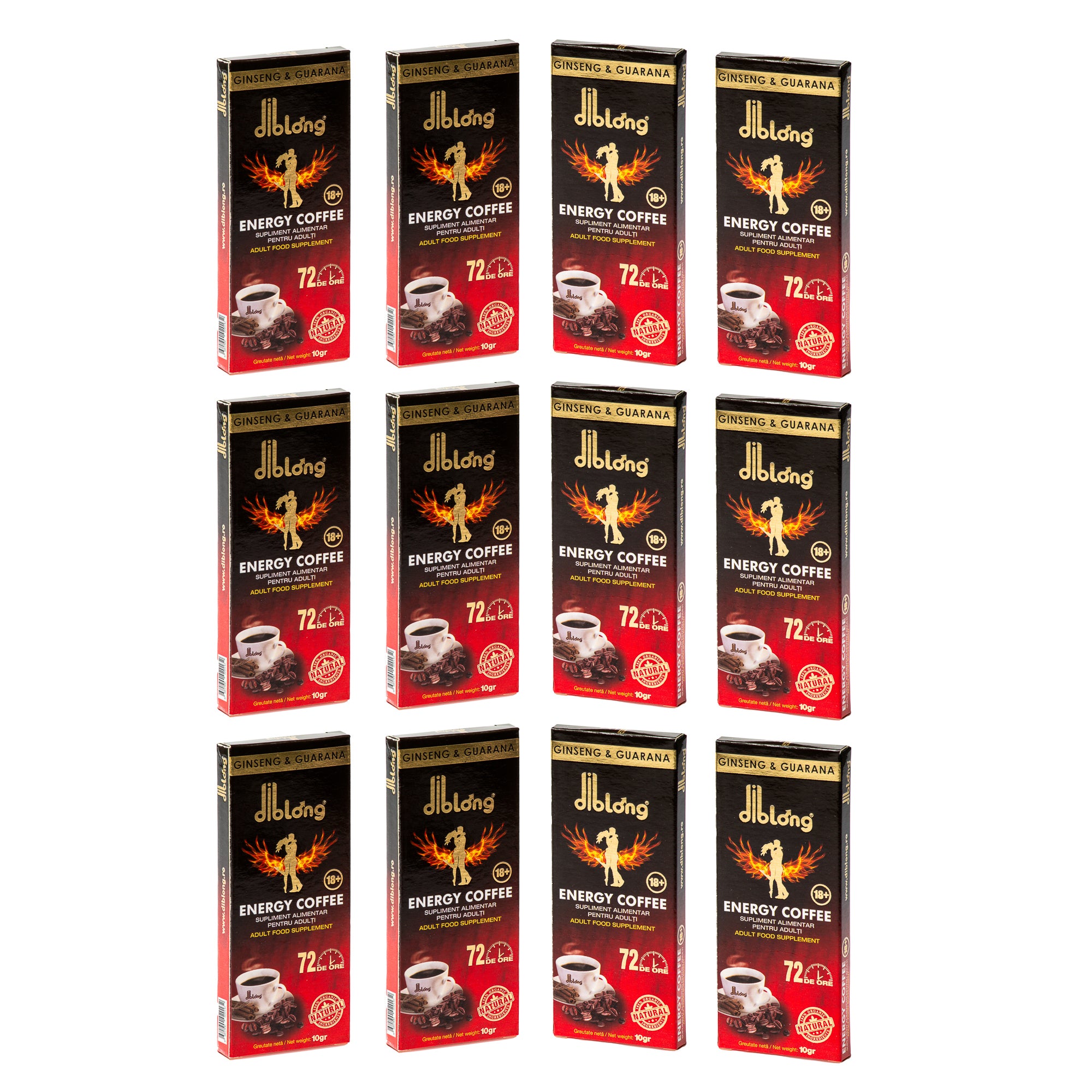Cutie 12 afrodisiace tip cafea premium concentrate, DIBLONG GINSENG COFFEE, unisex, pentru potenta, erectie, anti ejaculare precoce si cresterea libidoului, 100% natural, 120 gr